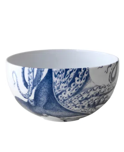 Caskata Lucy Octopus Large Round Serving Bowl In Blue On White