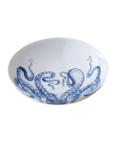 Caskata Lucy Octopus Wide Serving Bowl In Blue On White
