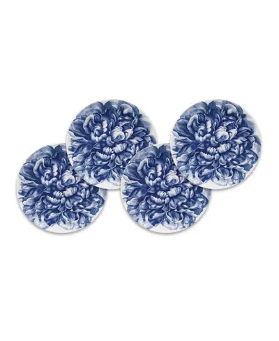 Caskata Peony Canape Plate, Set Of 4 In Blue On White
