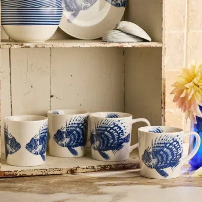 Caskata Spiky Fish Mug Porcelain In Blue;white