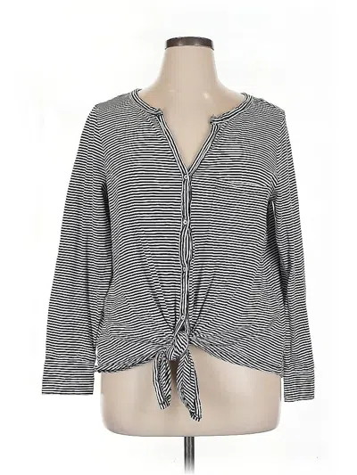 Pre-owned Caslon 3/4 Sleeve Blouse In Gray