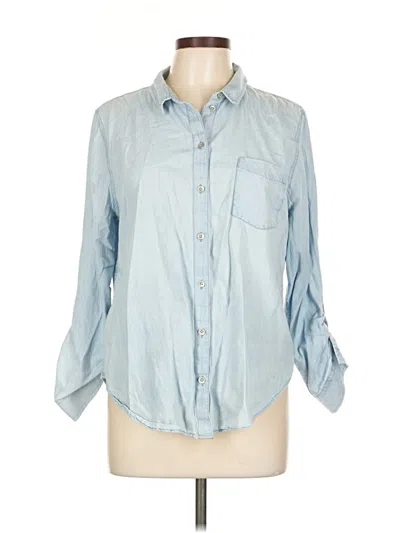 Pre-owned Caslon 3/4 Sleeve Button Down Shirt In Blue