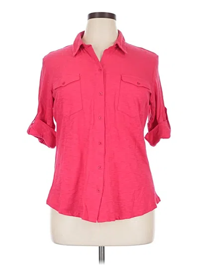 Pre-owned Caslon 3/4 Sleeve Button Down Shirt In Pink