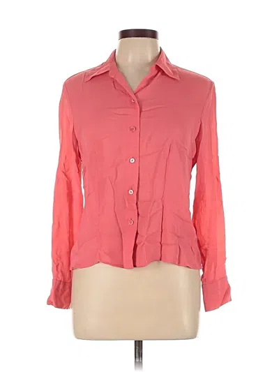Pre-owned Caslon 3/4 Sleeve Silk Top Pink Collared Neckline Tops