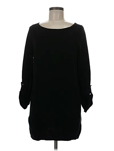 Pre-owned Caslon 3/4 Sleeve Top Black Solid Pattern Boatneck Tops