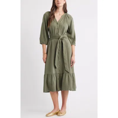 Caslon ® Belted Long Sleeve Midi Shirtdress In Green
