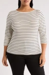 Caslon ® Boat Neck Long Sleeve Tee In Ivory- Black Bailey Stripe