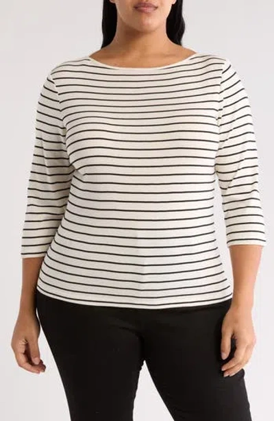 Caslon ® Boat Neck Long Sleeve Tee In Ivory- Black Bailey Stripe