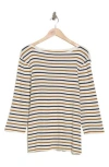 Caslon ® Boat Neck Long Sleeve Tee In Ivory- Brown Navy Stripe