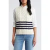 Caslon ® Cable Knit Pima Cotton Sweater Vest In Ivory Pristine- Navy Stripe