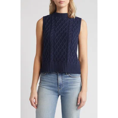 Caslon ® Cable Knit Pima Cotton Sweater Vest In Navy Blazer