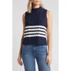 Caslon ® Cable Knit Pima Cotton Sweater Vest In Navy Blazer-ivory Cloud Stripe