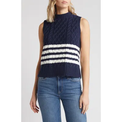 Caslon ® Cable Knit Pima Cotton Sweater Vest In Navy Blazer-ivory Cloud Stripe