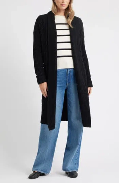 Caslon ® Cable Longline Open Front Cardigan In Black