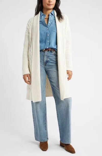 Caslon ® Cable Longline Open Front Cardigan In Neutral