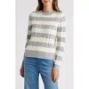 Caslon ® Cable Stitch Crewneck Sweater In Grey Heather- Ivory Stripe