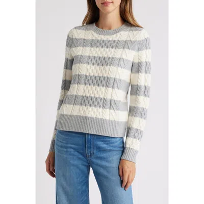 Caslon ® Cable Stitch Crewneck Sweater In Grey Heather- Ivory Stripe