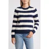 Caslon ® Cable Stitch Crewneck Sweater In Navy- Ivory Pristine Stripe