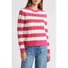 Caslon ® Cable Stitch Crewneck Sweater In Pink Electric- Ivory Stripe