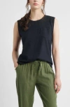 Caslon ® Cap Sleeve Linen Blend Top In Black