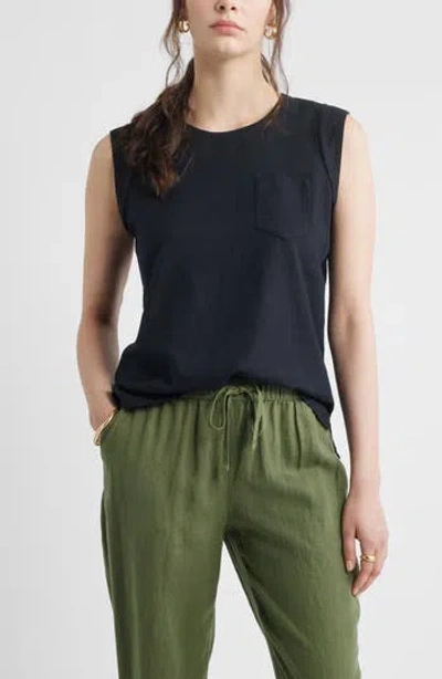Caslon ® Cap Sleeve Linen Blend Top In Black