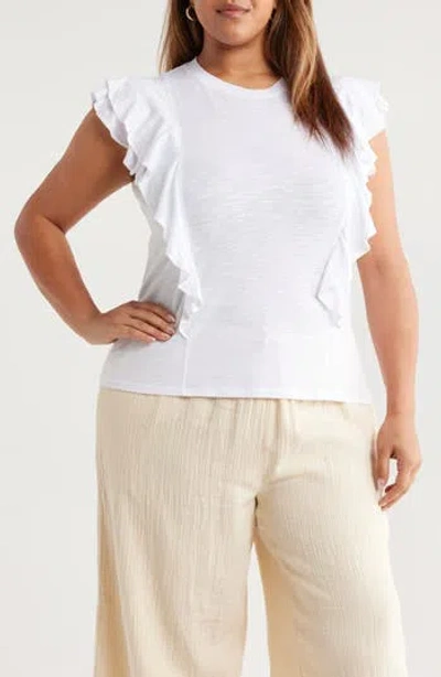 Caslon ® Cascade Ruffle Cotton Blend Top In White