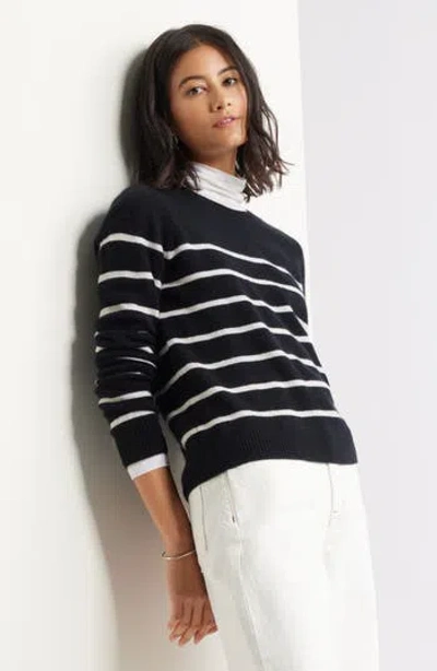 Caslon ® Cashmere Crewneck Sweater In Black- Ivory Stacy Stripe