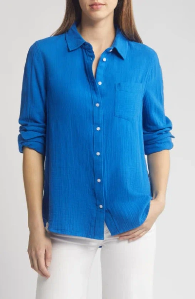 Caslon Casual Gauze Button-up Shirt In Blue Marmara