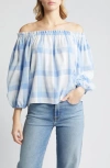 CASLON CHECK OFF THE SHOULDER LINEN BLEND TOP