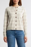 Caslon ® Classic Crewneck Cardigan In Beige Pumice- Ivory Stripe