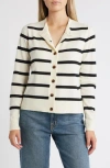 Caslon ® Classic Crewneck Cardigan In Ivory- Black Renee Stripe