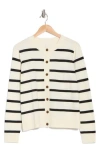 Caslon ® Classic Crewneck Cardigan In Ivory- Black Renee Stripe