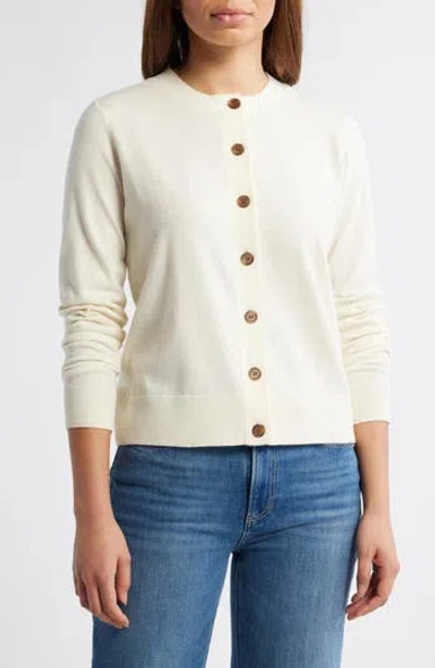 Caslon ® Classic Crewneck Cardigan In Ivory Pristine