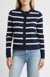 Caslon ® Classic Crewneck Cardigan In Navy- Ivory Renee Stripe