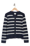 Caslon ® Classic Crewneck Cardigan In Navy- Ivory Renee Stripe