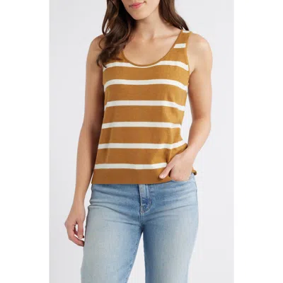 Caslon ® Classic Sleeveless Sweater In Brown Gold Renee Stripe