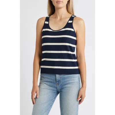Caslon ® Classic Sleeveless Sweater In Navy- Ivory Renee Stripe