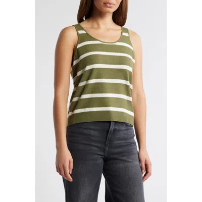 Caslon ® Classic Sleeveless Sweater In Olive- Ivory Renee Stripe