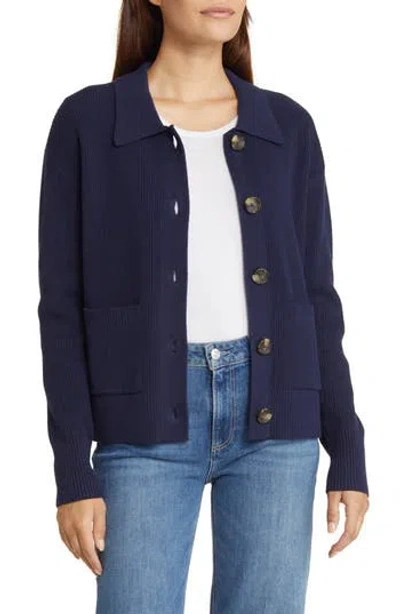 Caslon ® Collar Organic Cotton Blend Cardigan In Navy Blazer