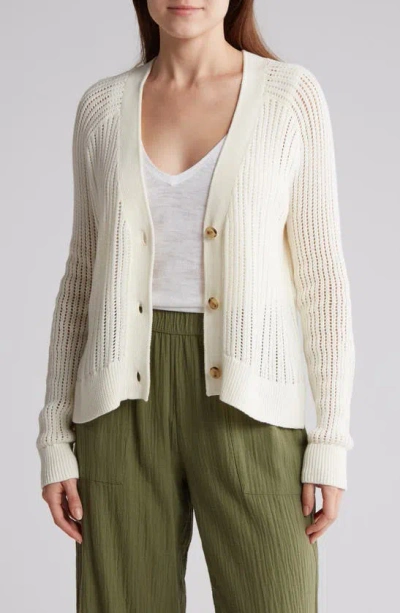 Caslon Cotton Blend Pointelle Cardigan In Ivory Pristine