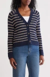 Caslon ® Cotton Blend Pointelle Cardigan In Navy Blazer- Tan Jana Stripe