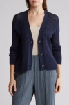 Caslon Cotton Blend Pointelle Cardigan In Navy Blazer