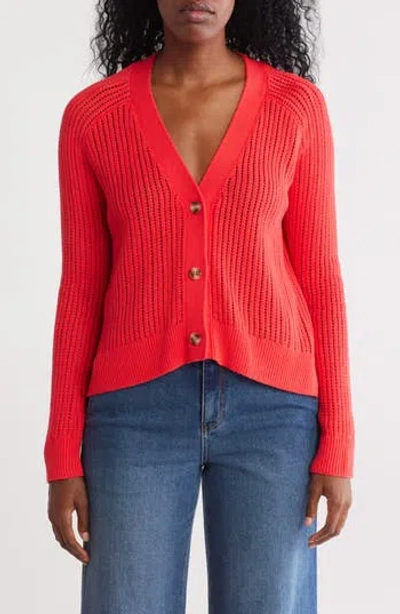 Caslon ® Cotton Blend Pointelle Cardigan In Red Bittersweet