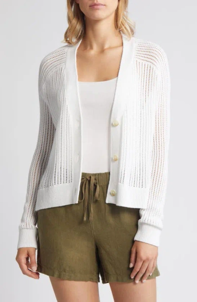 Caslon Cotton Blend Pointelle Cardigan In White