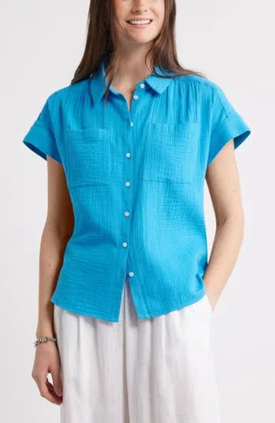 Caslon ® Cotton Gauze Button-up Shirt In Black