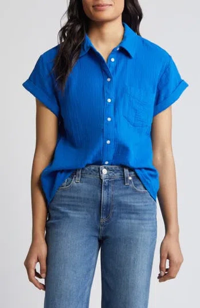 Caslon ® Cotton Gauze Camp Shirt In Blue