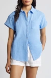 Caslon Cotton Gauze Camp Shirt In Blue Cornflower