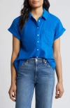 Caslon Cotton Gauze Camp Shirt In Blue Marmara