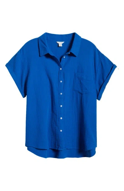 Caslon Cotton Gauze Camp Shirt In Blue Marmara