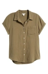 Caslon Cotton Gauze Camp Shirt In Olive Burnt